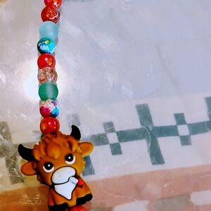 Vibrant Beaded Keychain with Cow Pendant